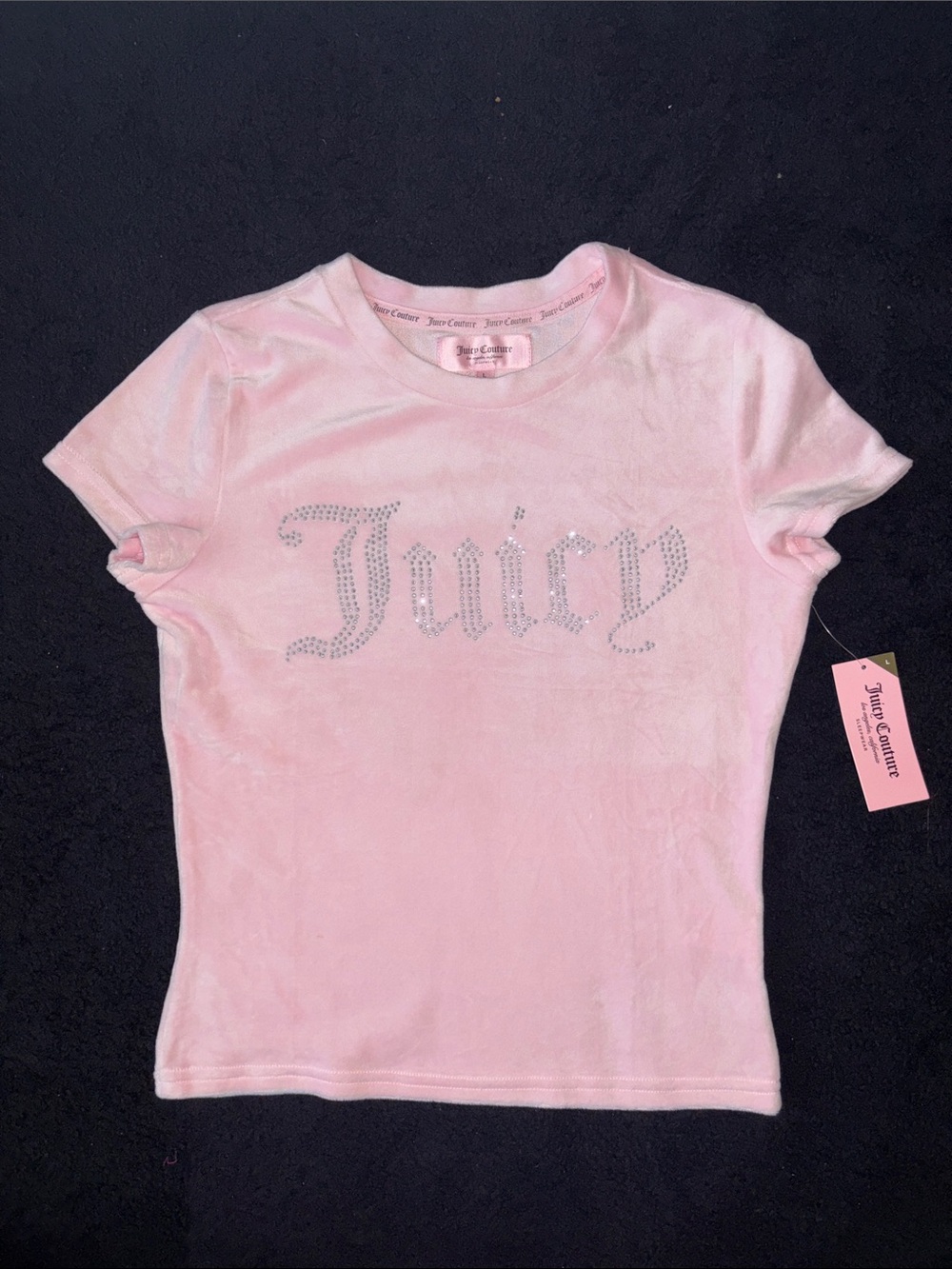 Juicy Couture Pink Velvet Tee with Rhinestone Logo